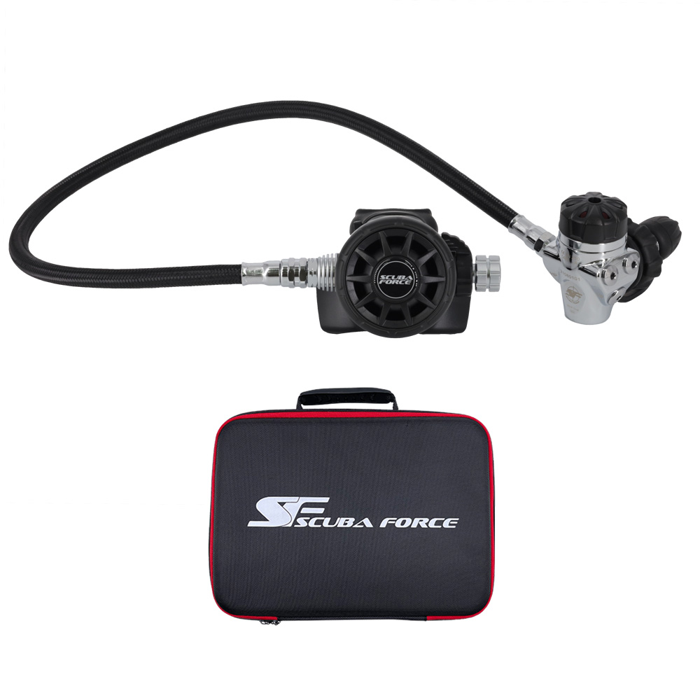 Scuba Force PURE SET 1 1 ScubaForce PURE SET 1 mit Black Devil TEC 1st Stage Black Devil 2nd Stage 75 cm Mitteldruckschlauch und Transporttasche