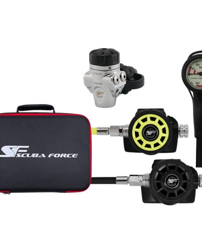 ScubaForce Recreational Set Complete Atemregler Set mit Black Devil Stufen Finimeter und Tasche von ScubaForce