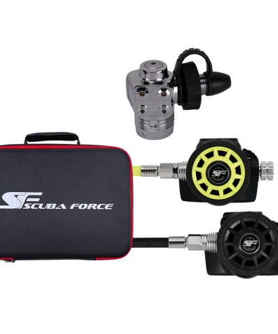 ScubaForce Recreational Set 3 DIN Atemregler Set mit Black Devil PRO erster Stufe zwei zweiten Stufen und Tasche