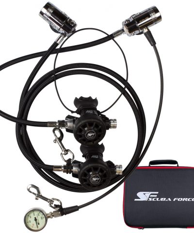 ScubaForce Twin Tec Set 2 Atemregler Set mit Black Devil SM Stufen Scubaflex Schläuchen SPG 300 und Tasche