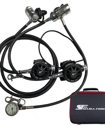 ScubaForce Twin Tec Set 2 Atemregler Set mit Black Devil SM Stufen Gummi Schläuchen SPG 300 und Tasche