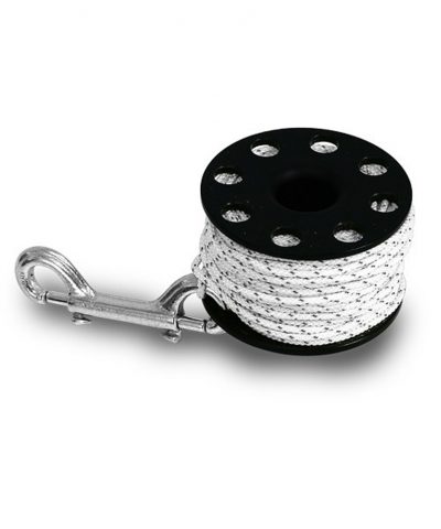 DiveSystem Spool Delrin Fingerspool mit weißer Leine und Edelstahl Doppelender von DiveSystem