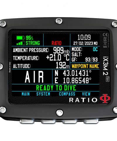 Ratio iX3M 2 GPS Tech Plus Tauchcomputer Hauptdisplay mit Statusanzeige