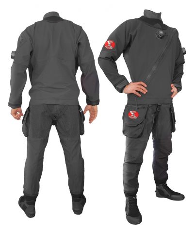 DiveSystem Solo Adventurer 414 Trockentauchanzug Front und Rückansicht Schwarz von DiveSystem