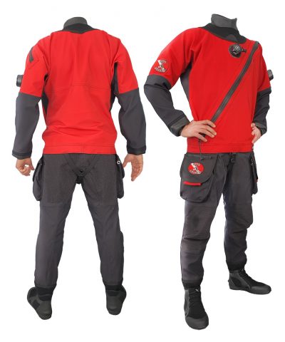 DiveSystem Solo Adventurer 414 Trockentauchanzug Front und Rückenansicht rot von DiveSystem