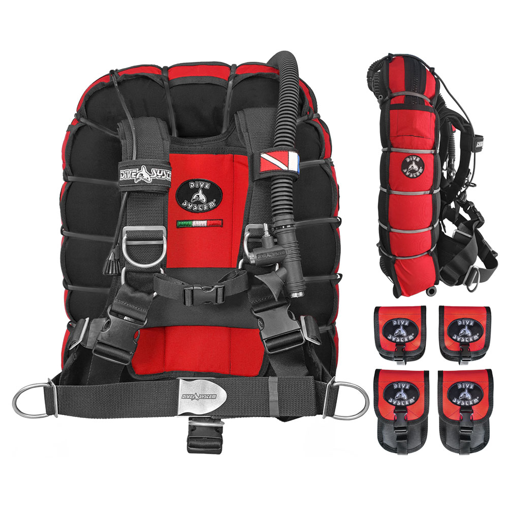 DiveSystem Fly Tech Wing-Jacket 3 DiveSystem Fly Tech Wing Jacket Einzelflasche 4 Taschen rot