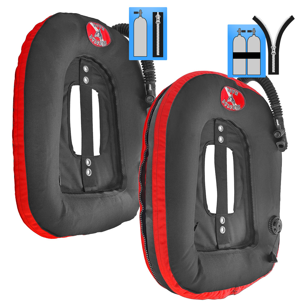 DiveSystem MoBi Wing-Blase erweiterbarer Donut 1 DiveSystem Mod Quickly MoBi Blase Wing Einzelflasche und Doppelflasche rote Variante von DiveSystem