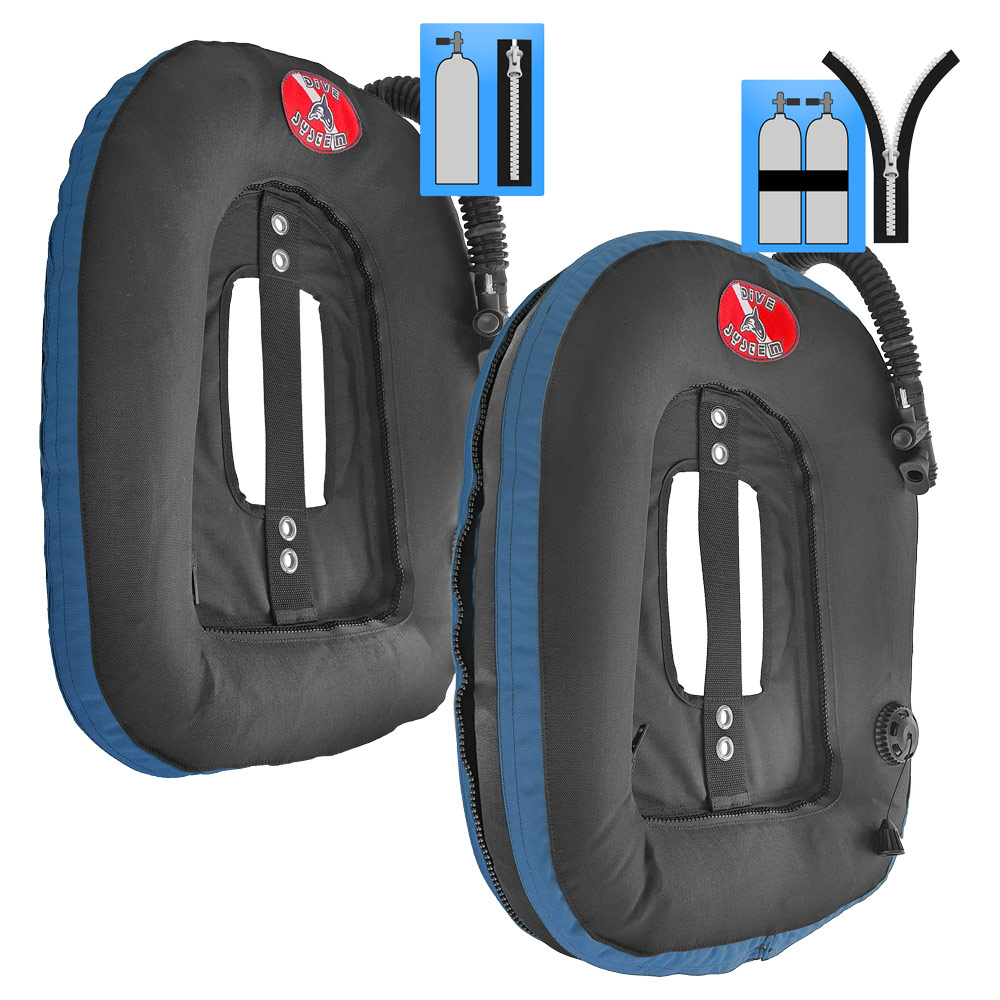 DiveSystem MoBi Wing-Blase erweiterbarer Donut 8 DiveSystem Mod Quickly MoBi Blase Wing Einzelflasche und Doppelflasche navy blaue Variante von DiveSystem