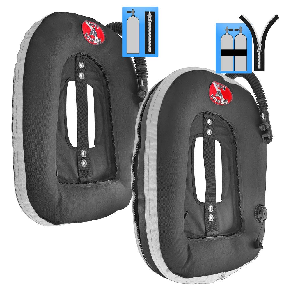 DiveSystem MoBi Wing-Blase erweiterbarer Donut 7 DiveSystem Mod Quickly MoBi Blase Wing Einzelflasche und Doppelflasche weiße Variante von DiveSystem