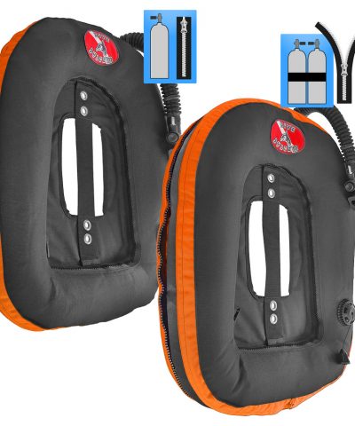 DiveSystem MoBi Wing-Blase erweiterbarer Donut 13 DiveSystem Mod Quickly MoBi Blase Wing Einzelflasche und Doppelflasche Rescue Orange Variante von DiveSystem