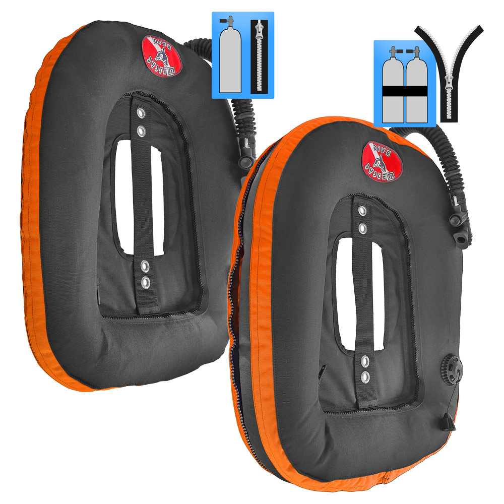 DiveSystem MoBi Wing-Blase erweiterbarer Donut 6 DiveSystem Mod Quickly MoBi Blase Wing Einzelflasche und Doppelflasche Rescue Orange Variante von DiveSystem