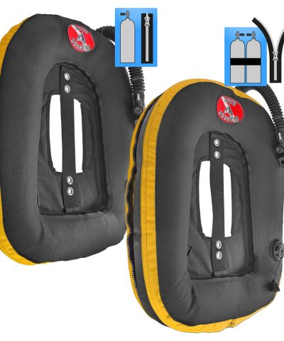 DiveSystem MoBi Wing-Blase erweiterbarer Donut 12 DiveSystem Mod Quickly MoBi Blase Wing Einzelflasche und Doppelflasche gelbe Variante von DiveSystem