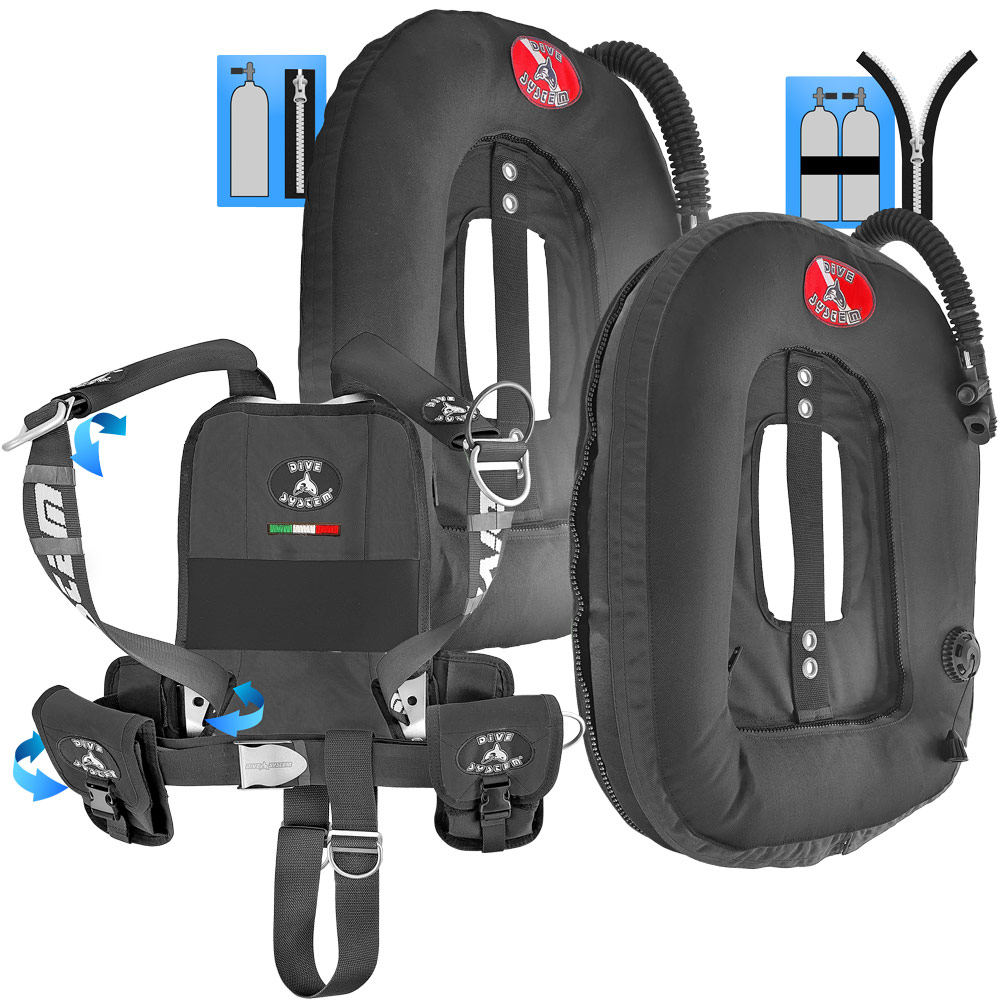 DiveSystem Mod Quickly Wing-Jacket 2 DiveSystem Mod Quickly MoBi Wing System Einzelflasche und Doppelflasche schwarze Variante von DiveSystem
